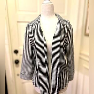WHBM Black and White Striped Cardigan/Blazer with Cute Ruched Sleeves Sz L